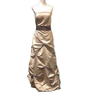 BILL LEVKOFF Taupe Beige Sleeveless Formal Gown with Pickups & Satin Sash Sz 14